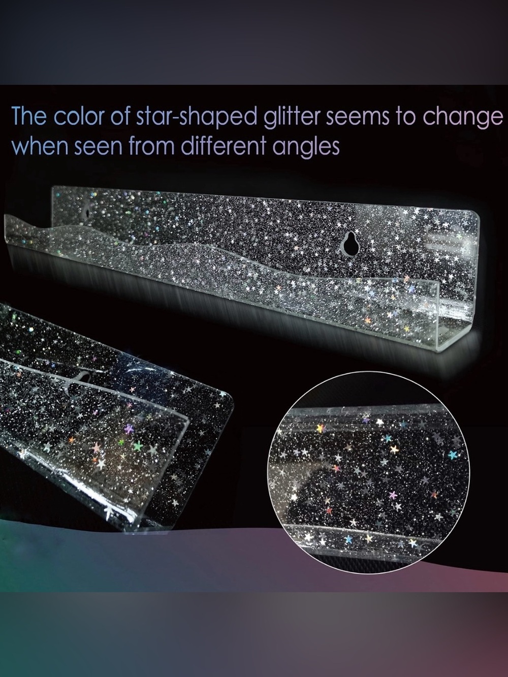 New In Box! Set of 6 Wall Mounted Display Shelves Clear w/ Stars